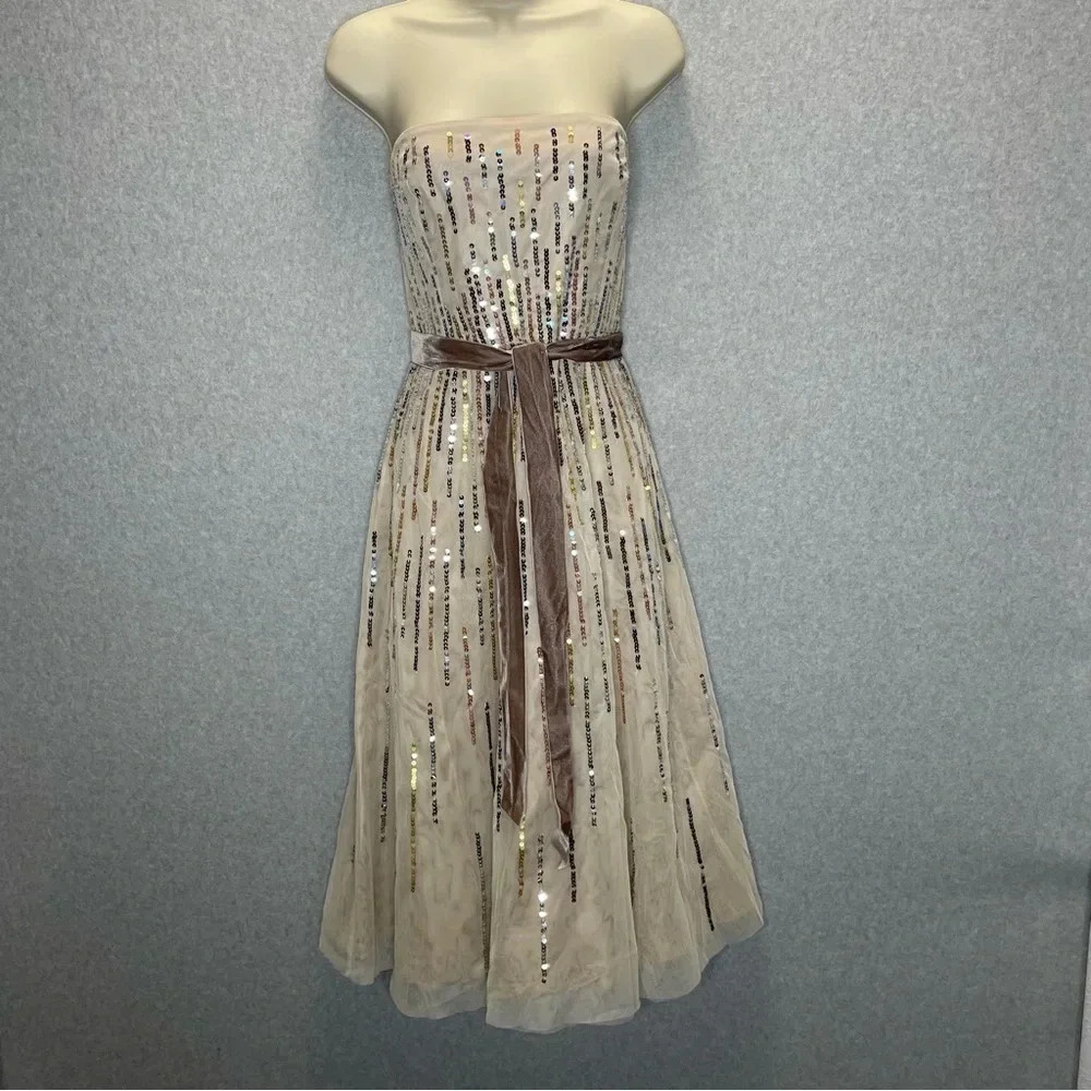 Bcbgmaxazria Tulle Sequin Holiday Party Strapless Dress